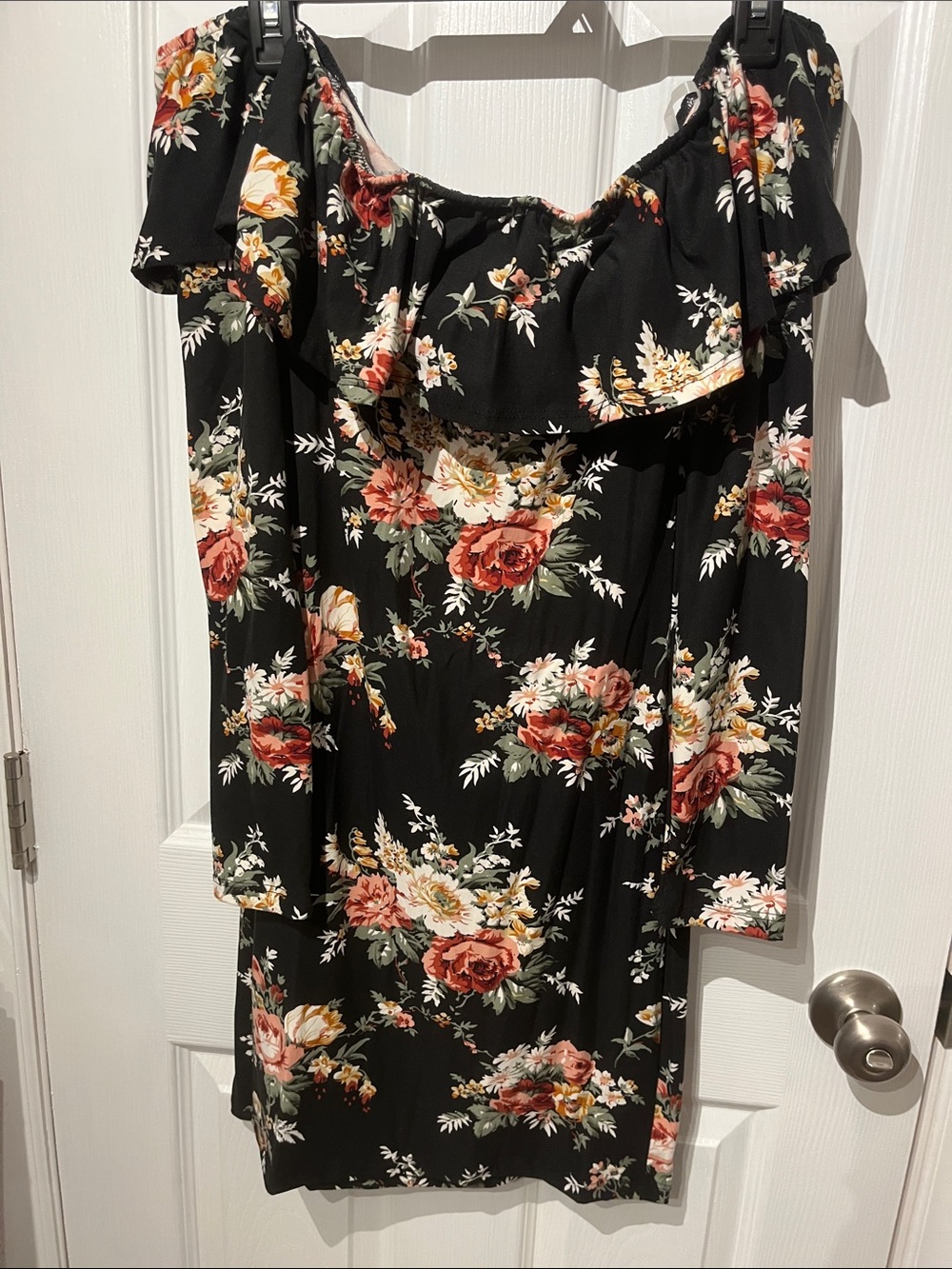 Polly & Esther Black Floral Off-Shoulder Midi Dress